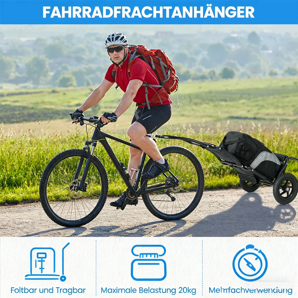 Fahrradfrachtanhänger 20kg Klappbarer Fahrrad Ladetrailer mit Tasche Mehrzweck Fahrradanhänger für Gepäck Reise Outdoor Camping Einkauf, Universal Fahrrad Ladungsträger für Mountainbike Citybike,