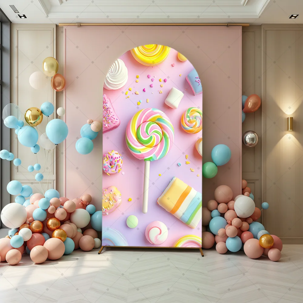Ice cream Lollipop Baby Sweet Birthday Party Arch Cover Backdrop Candy Granules Pink Background Newborn Girl Photo Studio