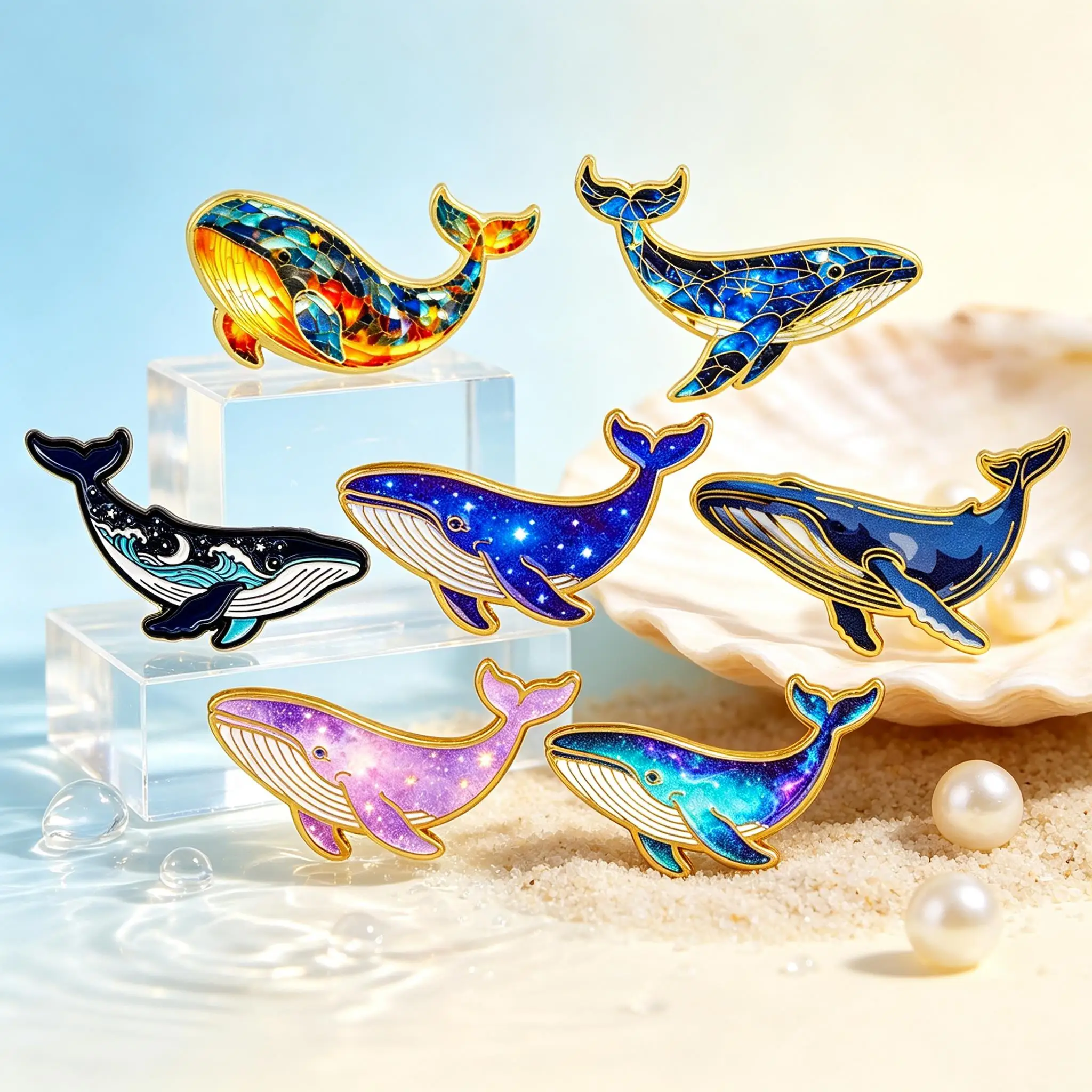 7pcs Starry Sky Whale Enamel Pin Set Ocean Animal Lapel Badges Cute Galaxy Whale Brooch Backpack Clothes Decor Jewelry Gifts