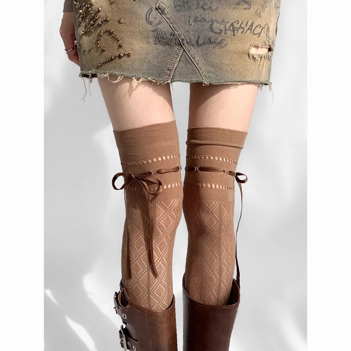 2Pairs 2026 New Women Silk Stockings Balletcore Lace Hollow Breathable Floral Thigh High Socks French Style Strappy Girl Socks