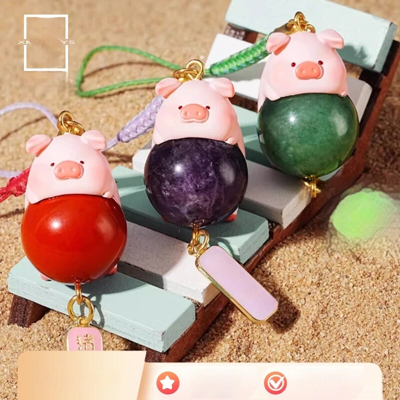

Authentic Lulu Pig Good Luck Charm Trendy Blind Box Toy Natural Gemstone Pendant Canine Birthday Gift Collectible Toy