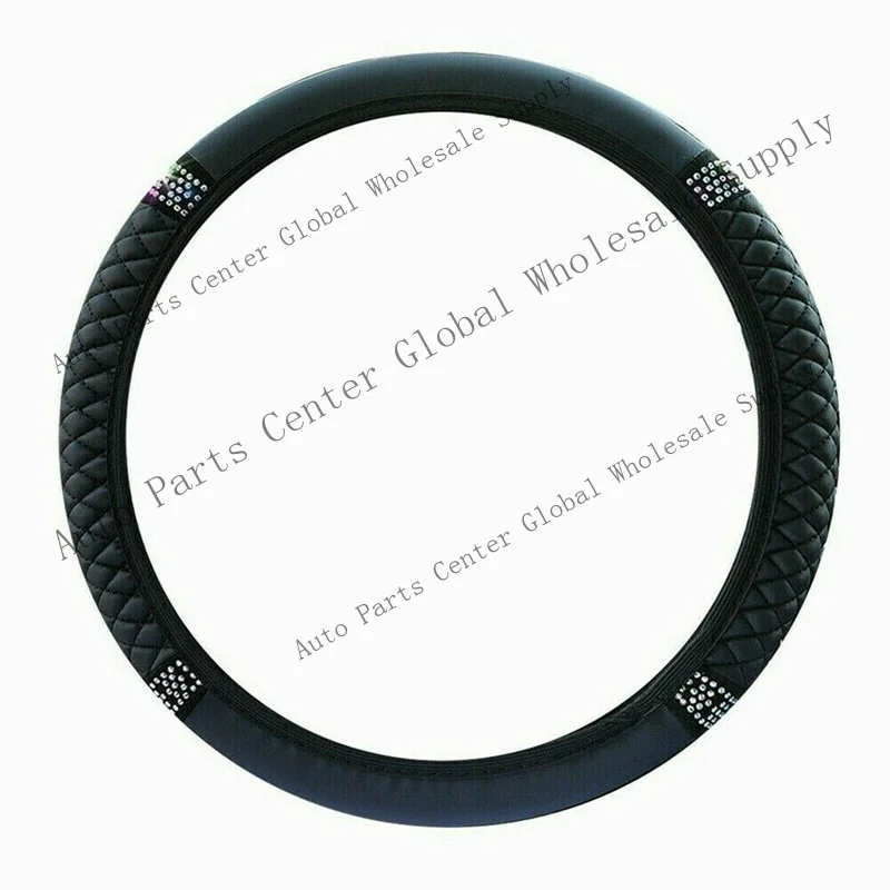 L+ Breathable PU Leather Diamond Car Steering Wheel Cover Accessories For 15,039;,039;/38cm 4