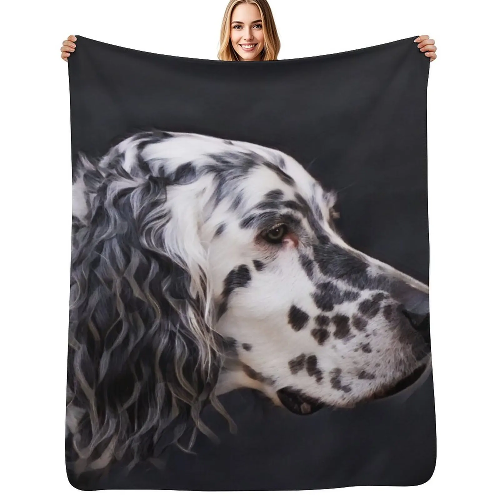Manta con diseño de perro Setter inglés con ojos color avellana, lavable a máquina, suave y cálida
