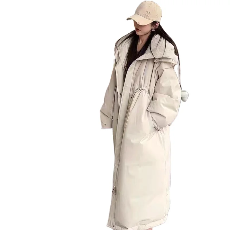 Short and Long Down Jacket, Lazy and Luxurious Drawstring Hooded Thick Warm Jacket, Women's 2024 Winter New Style