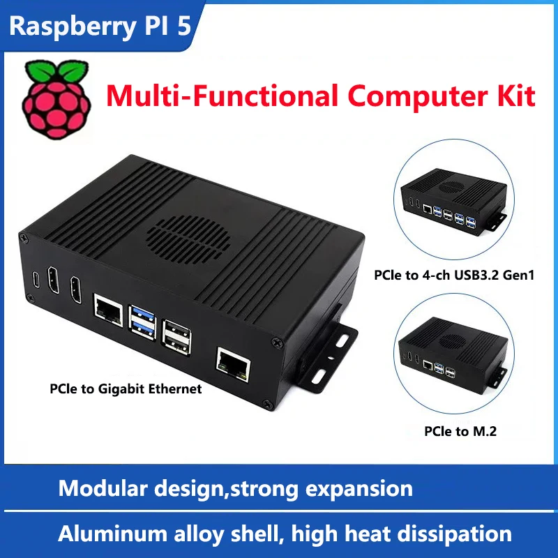 raspberry-pi5-用多機能オールインワン-ミニ-コンピューター-キット-アルミニウム合金ケース-pcie-からギガビット-イーサネット-4ch-usb32-gen1-m2
