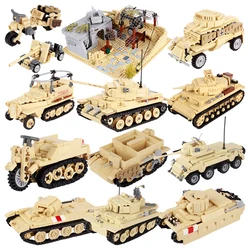 WW2 North African Military German Tiger Tank Building Block UK Soldier Figure Armored Motorcycle Weapon Model Brick Kid Toy Gift
