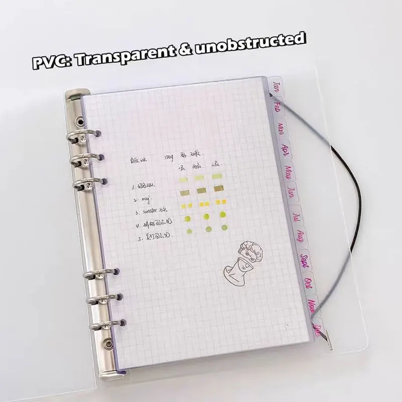 12Sheets Pocket Separator Ring Paper Dividers Binder Monthly Plan A5 6-Ring Handbook Separator Partition Organization