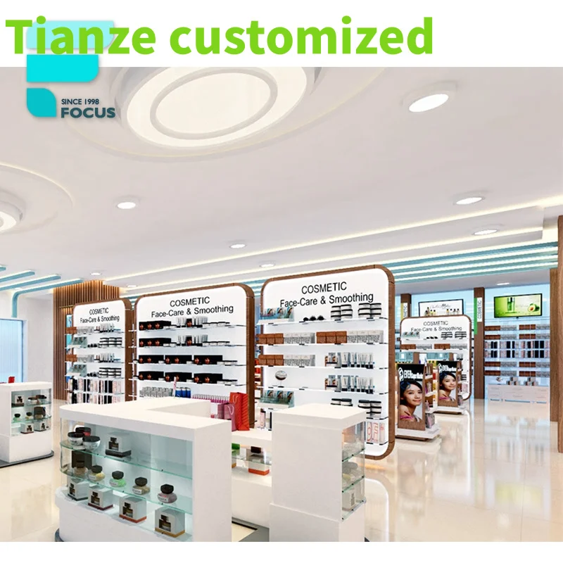 Customized-Modern Medical Store Furniture Design Wooden Pharmacy Shelves Pharmacy Display Rack Cash Counter