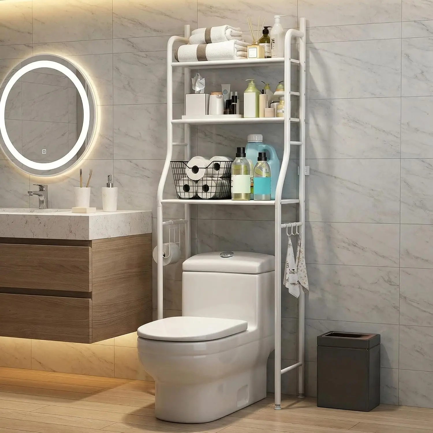 Over The Toilet Storage Rack, Metal Bathroom Organizer Shelving Unit, Space Saving Over Toilet Shelf for Bathroom Toilet Paper & Towels Storage