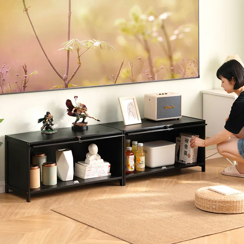 Modern TV Stand Solid Wood Low Entertainment Center Living Room Storage Cabinet for Small Space