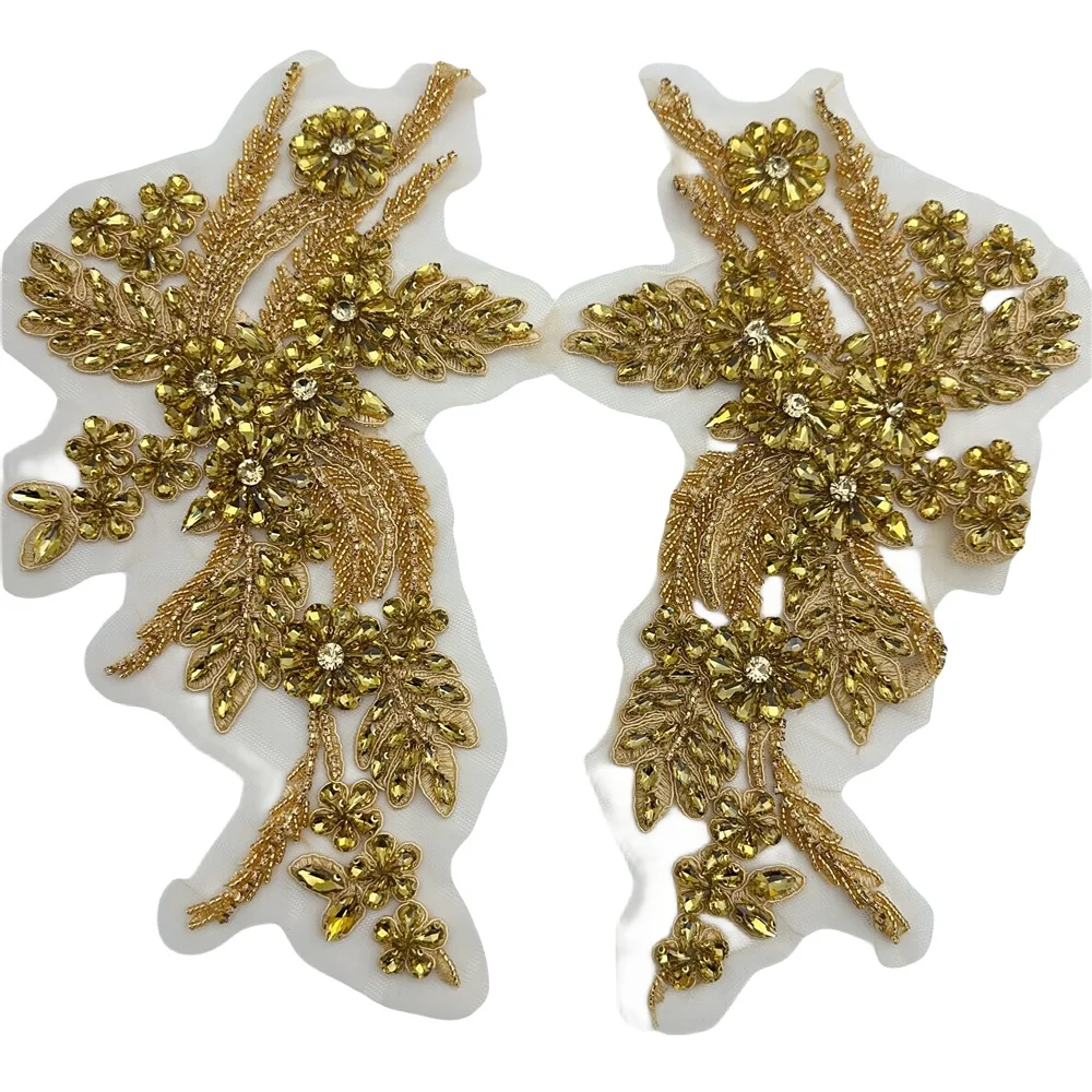 1Pair quality colourful handmade rhinestone applique for dress