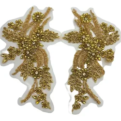 1Pair quality colourful handmade rhinestone applique for dress