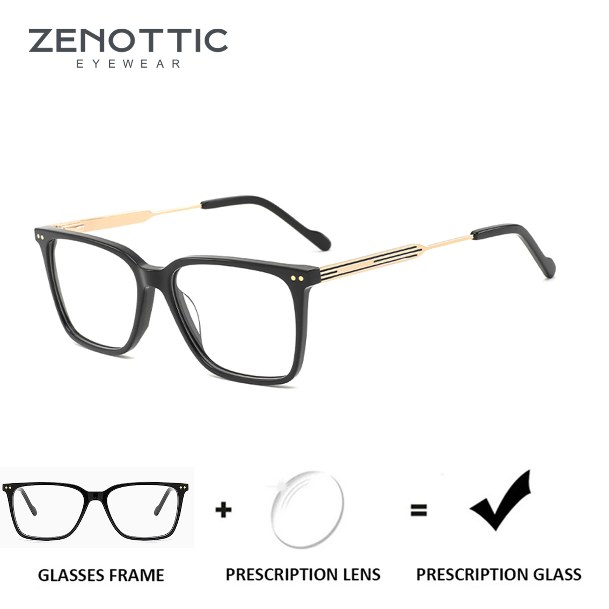

ZENOTTIC Modish Acetate&Metal Square Prescription Glasses For Women Anti Blue Light Progressive/Photochromic Optical Eyeglasses