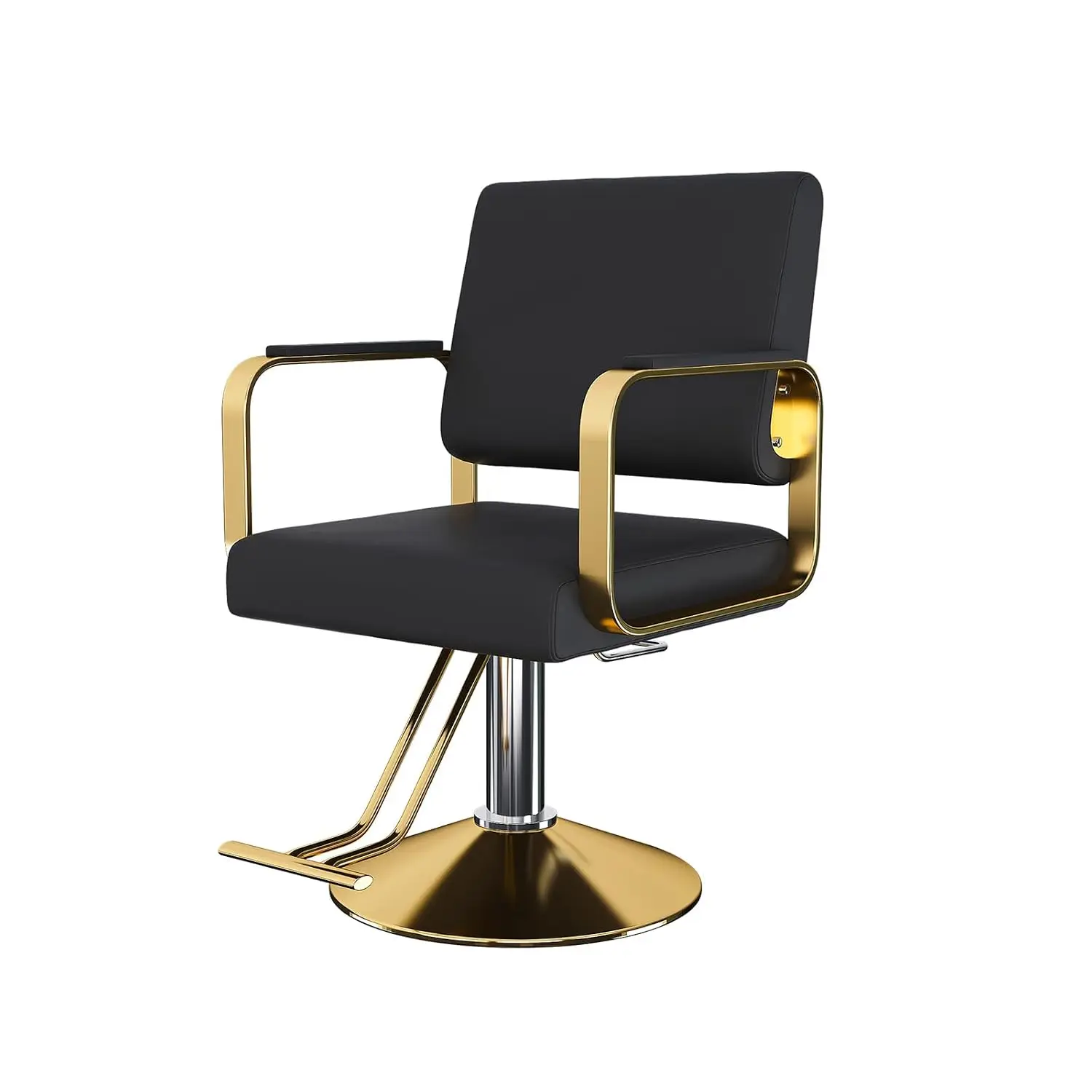 Hydraulic Salon Chair 360° Swivel PU Leather Styling Chair Gold Metal Armrests for Salon Spa Studio, Customized