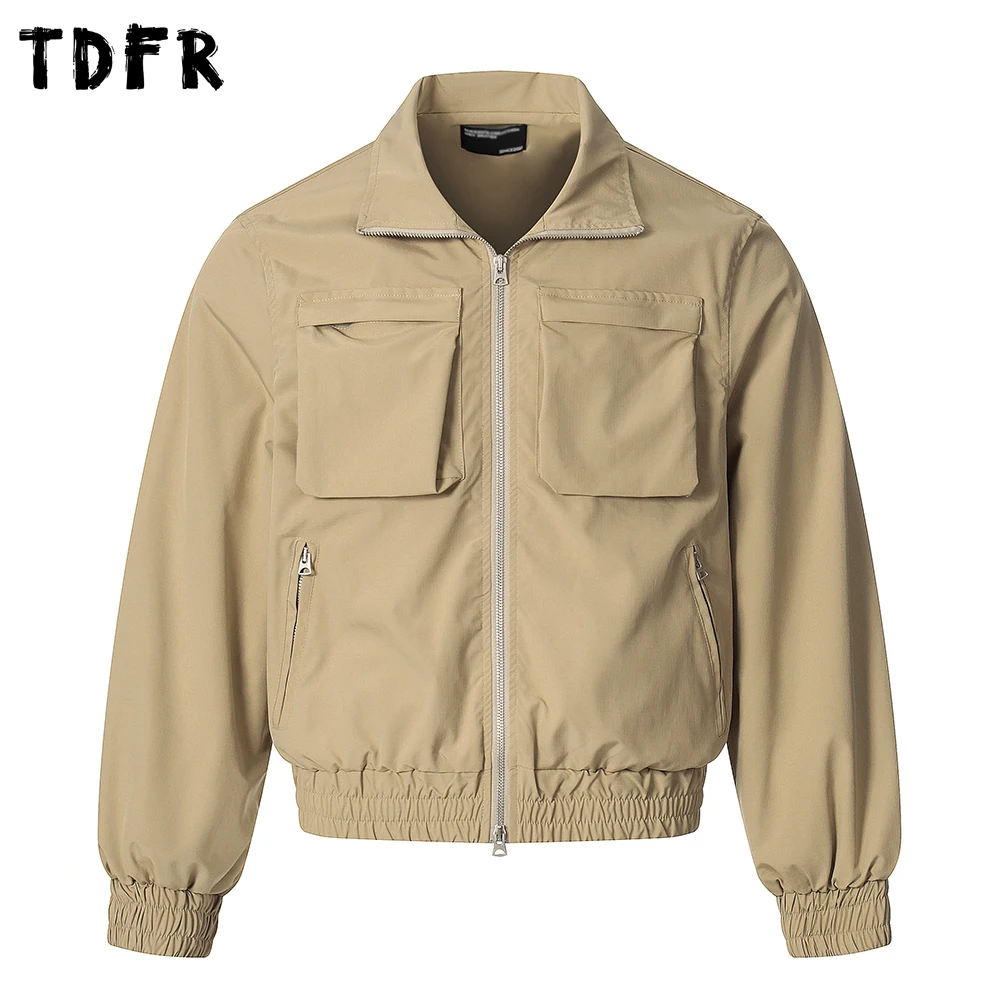 

Multi-Pocket Stand Collar Cargo Jacket Mens Solid Color Autumn Winter Retro Casual Loose Long Sleeve Outerwear Man