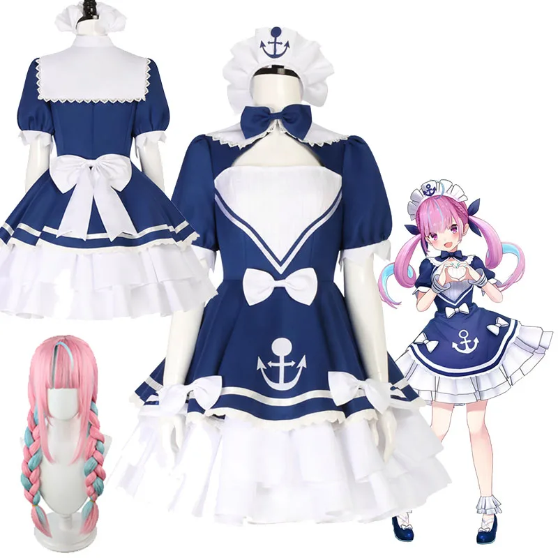 

WHH Cosplay Costume Japanese Streamer Minato Aqua Uniform And Dress Classic Role Play For Halloween Carnival