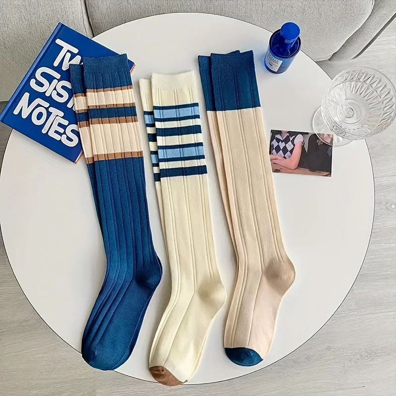 

Носки универсальные длинные тонкие голубые весенне-летние, 3 пары