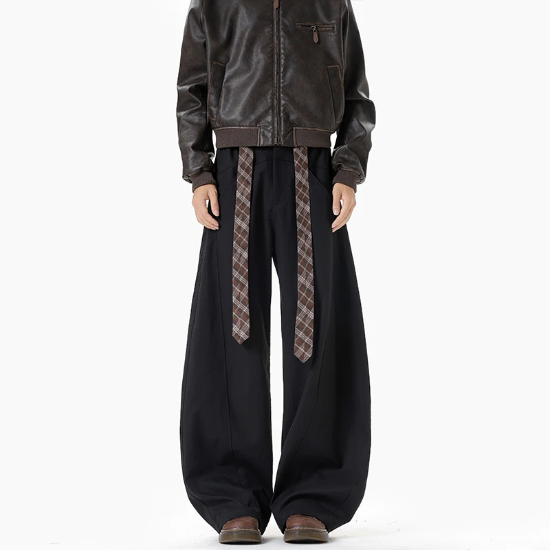 

Мужские брюки с широкими штанинами, однотонные, в американском стиле, с завязками, с изогнутым кроем, повседневные, летняя новинка 2026 года