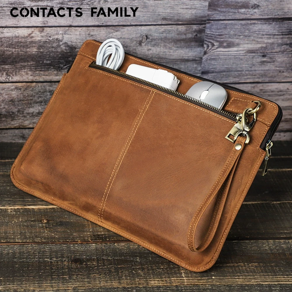 Genuine Cowhide Leather Laptop Sleeve for MacBook Pro 14 Protective Carrying Case Business Notebook Cover Bag