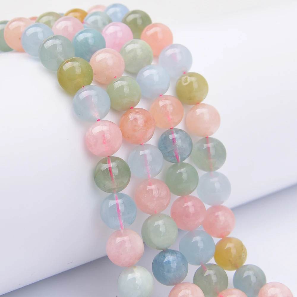 APDGG 14mm AA+ Natural Multi Color Morganite Smooth Round Loose Beads Strands 15.2