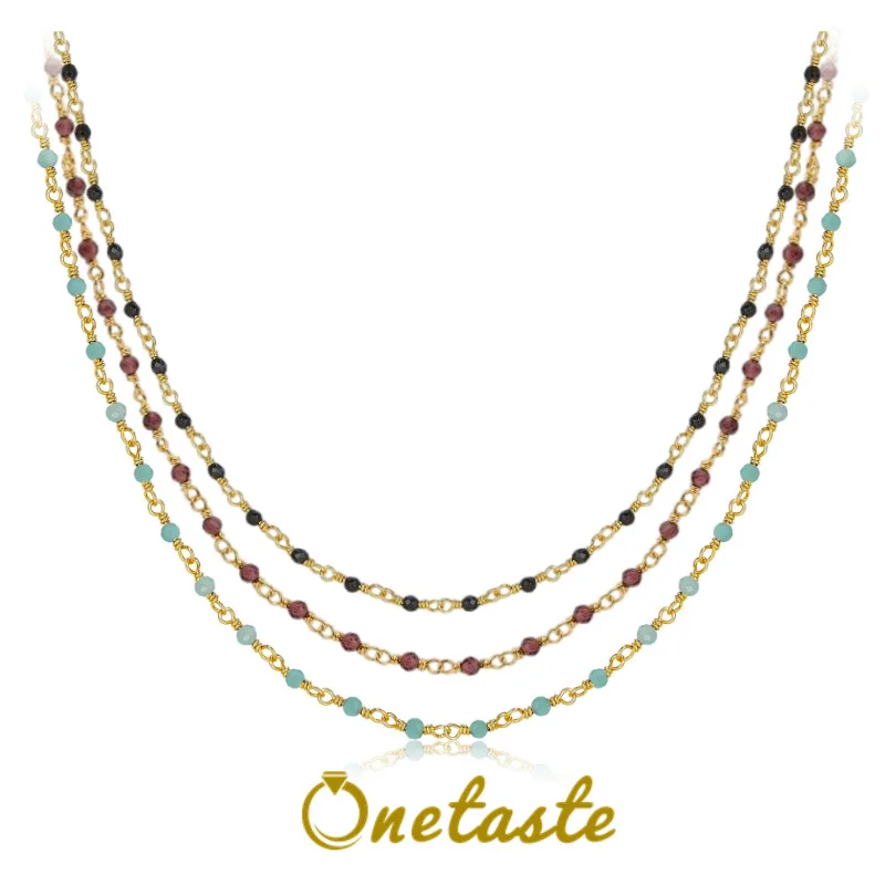 

Onyx Garnet Amazonite 925 Silver Gold Plated Chokers Necklace Women Simple Dainty Trendy Chain Stackable Rosary Necklaces Gift