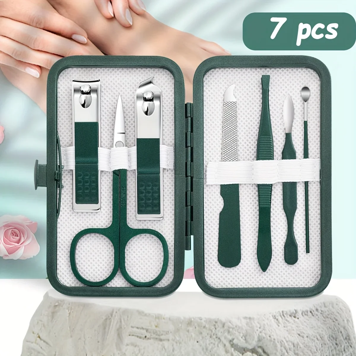 Tagliaunghie e set per pedicure in acciaio inossidabile per unghie verdi e strumenti di bellezza per unghie dei piedi, kit professionale per rifinitura manicure