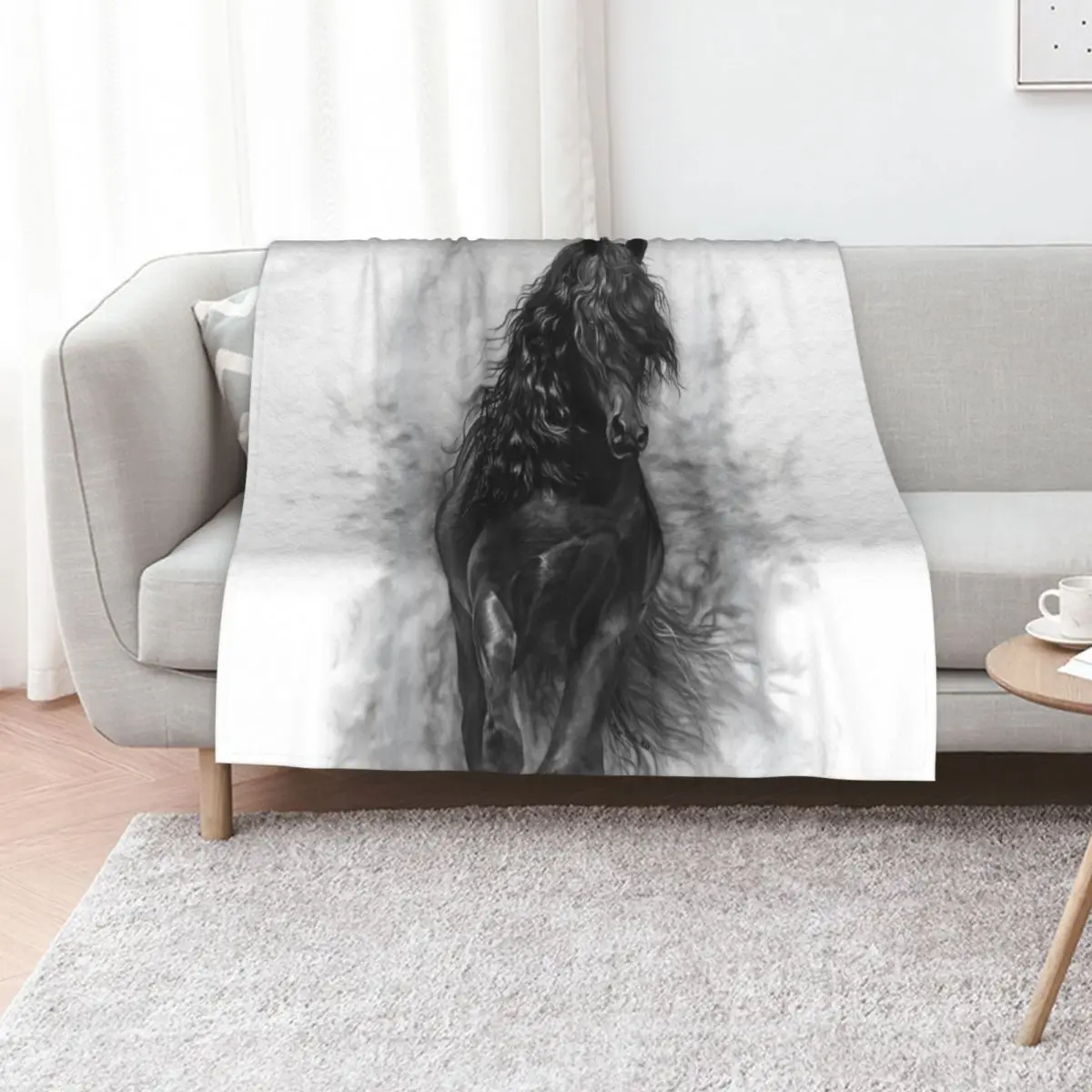 Black stallion in the mist Throw Blanket Fashion Sofas Luxury Brand Decorative Sofa valentine gift ideas Thin Heavy Blankets