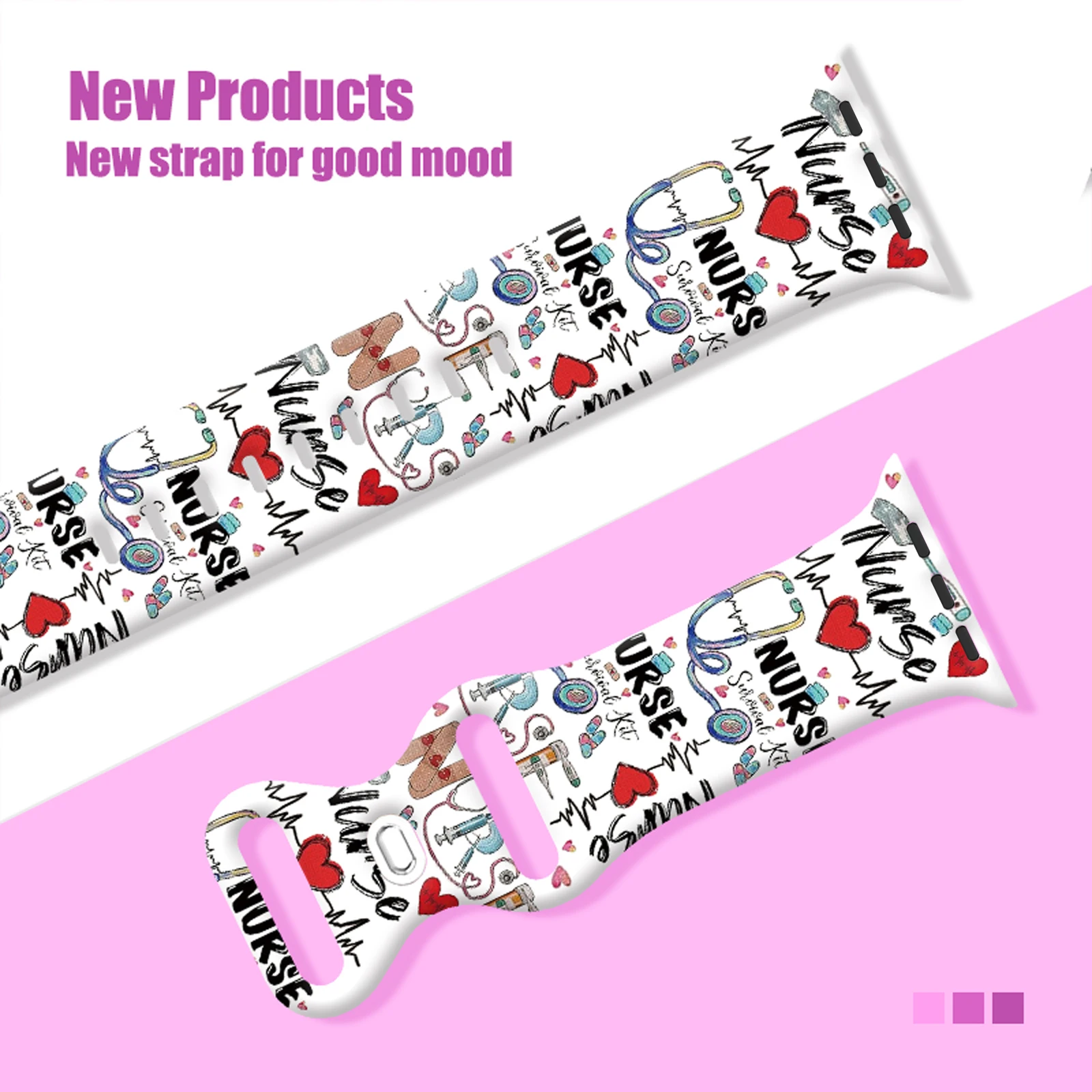 Nurses' Day Printed Strap for Apple Watch 10 9 8 7 6 Silicone Band Replaceable Bracelet for iWatch 46mm 44mm 42mm 41mm Watchband - Image 3