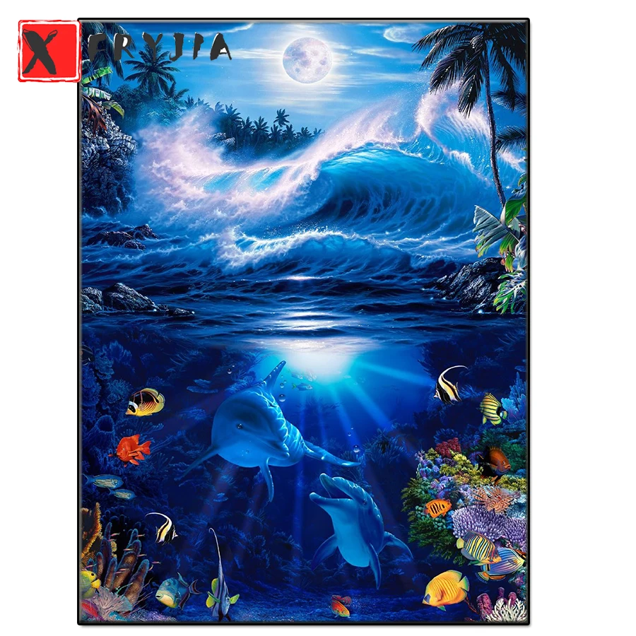 Full drill square round diamond painting Undersea scenery mosaic diamond rhinestones Marine life diamond embroidery cross stitch