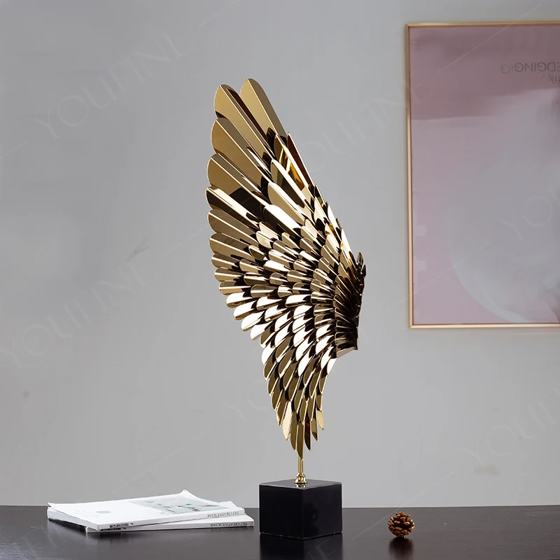 Angel Wings Metal Sculpture Angel Feather Statue Golden Modern Art  Wing Sculptures Home Hotel Lobby Club Decor Luxury Present