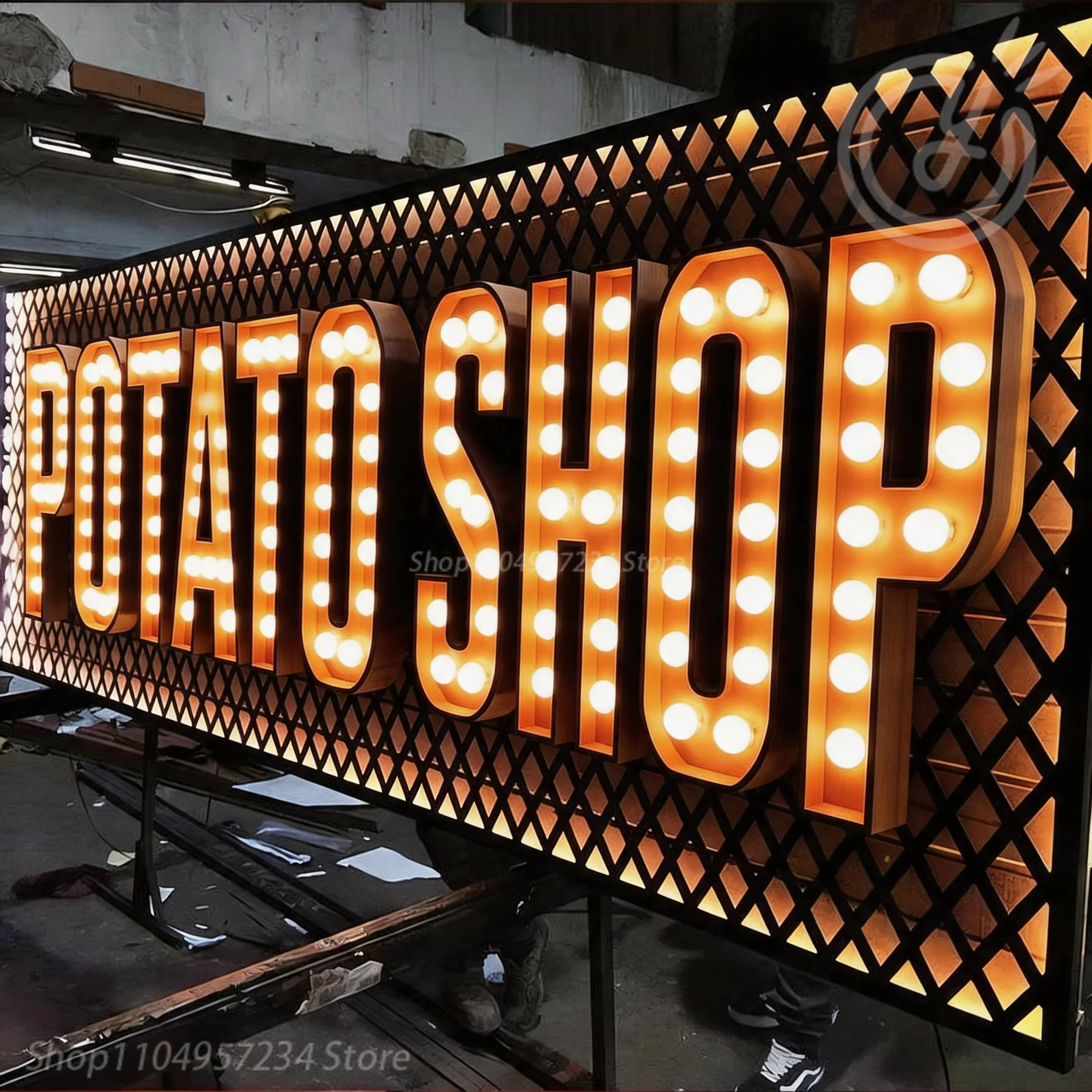 Metal Letter Potato Shop Custom Marquee signs, Vintage Bar Sign, Light Up Letter Sign, Custom Led Light Up Metal Business Sign