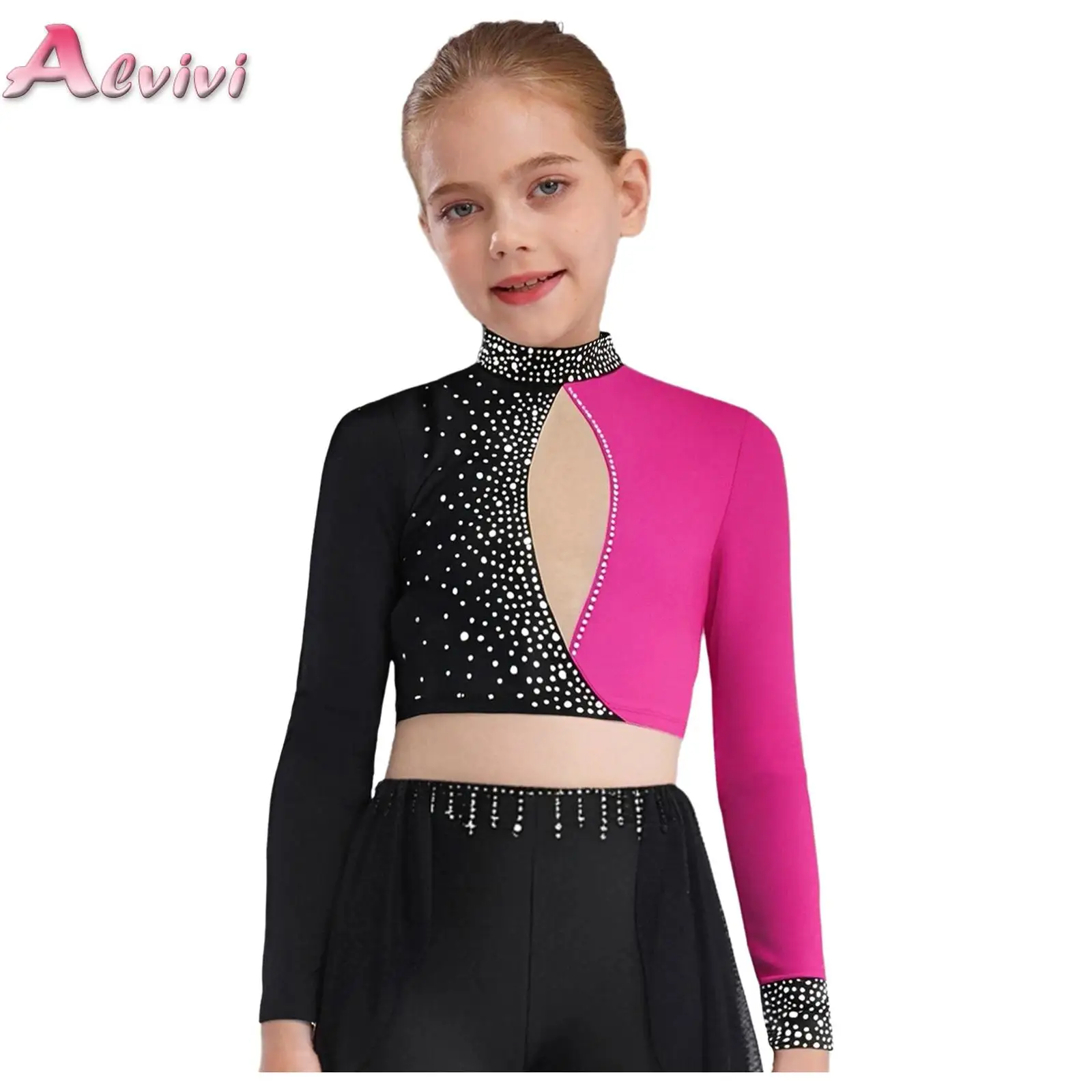 

Kids Girls Crop Tops Ballet Jazz Hip Hop Dance T-shirt Cropped Top Costume Long Sleeves Cheer Gymnastics Performance Dancewear
