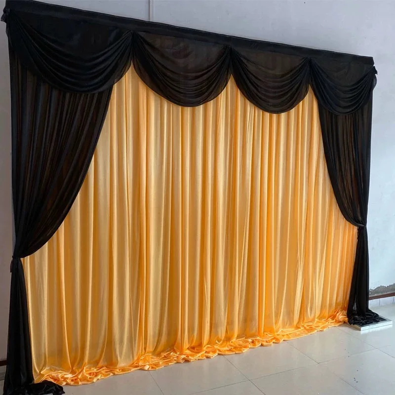 

Золотые сценические занавески для свадеб и церковных мероприятий 10x10 футов / 10x20 футов с черными драпировками, фоновые шторы для вечеринок, украшение для церкви