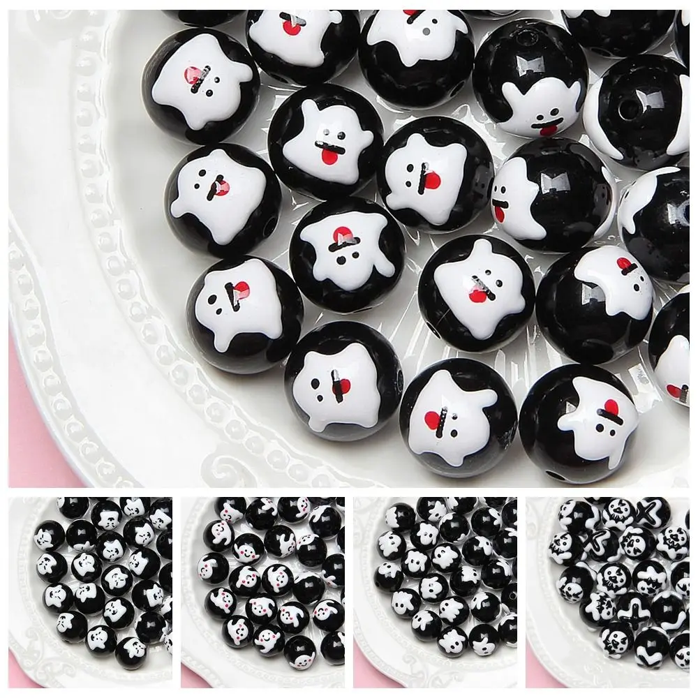 10PCS Acrylic Halloween Bracelet Beads Cartoon Pumpkin Halloween DIY Jewelry Bead Kitty Ghost Hand Drawn Acrylic Beads