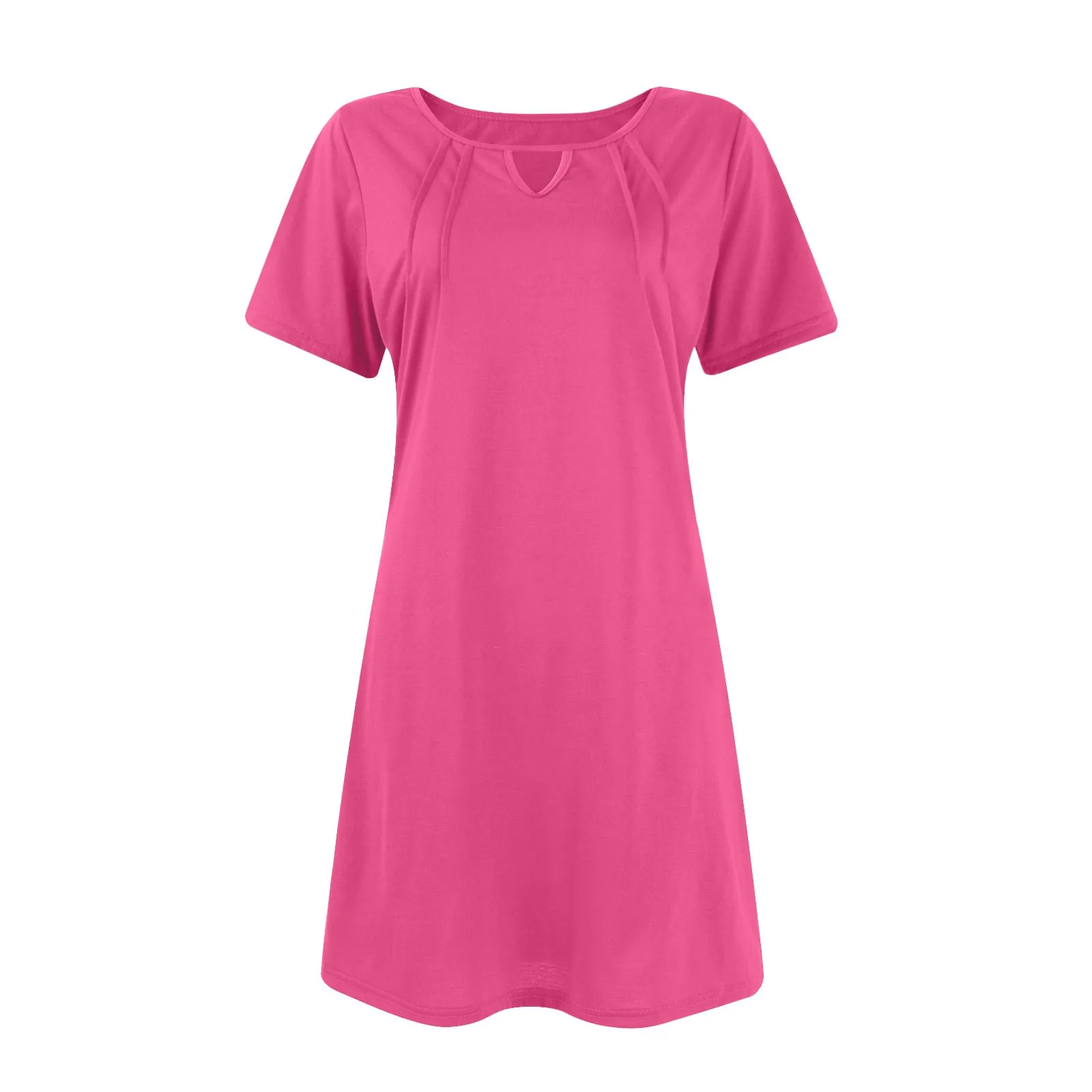 Casual Loose V-neck Dress Summer Women's Loose Dresses Female Short Sleeve Mid-length T Shirt-dress Solid Color