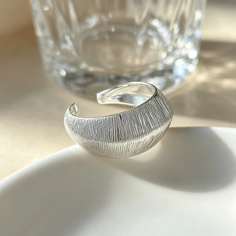 GANPUP Minimalist Geometric Brushed Adjustable Open Ring For Women Daily Wear Trendy Silver Color Finger Rings Jewelry Gift