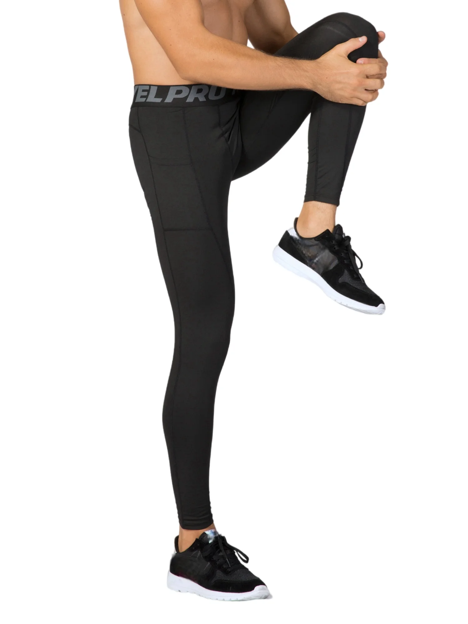Męskie spodnie Baselayer kompresyjne legginsy do biegania legginsy z etui na telefon