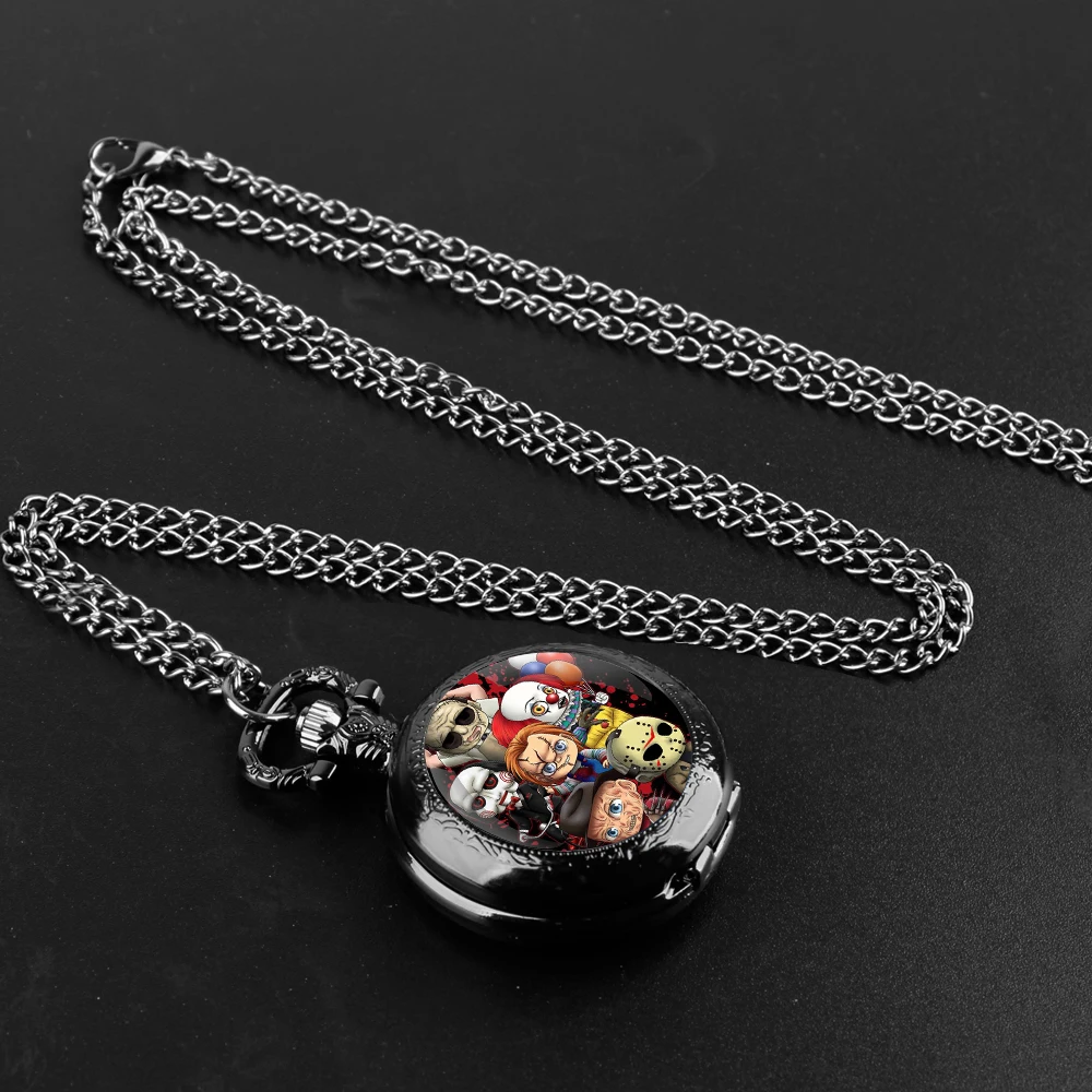 Creative ‌Clowns Glass Dome Quartz Pocket Watch with Necklace Chain Pendant Gift for Male Men Vintage Clock