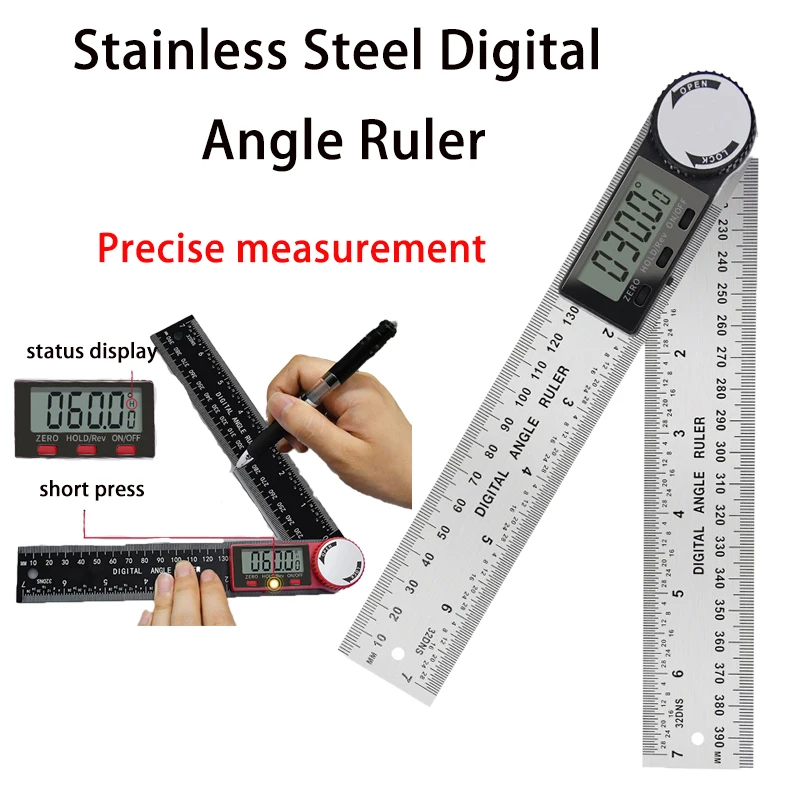 Stainless Steel Digital Display Angle Ruler 2 in 1 LCD Digital Goniometer Angle Finder Miter Gauge Ruler Length Measuring Tool ﻿