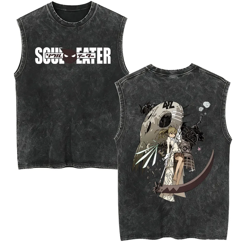 Anime Soul Eater Crona Vintage Washed Tank Tops Men Women Clothing Cartoon Casual Oversized Sleeveless Vest T-shirt Streetwear