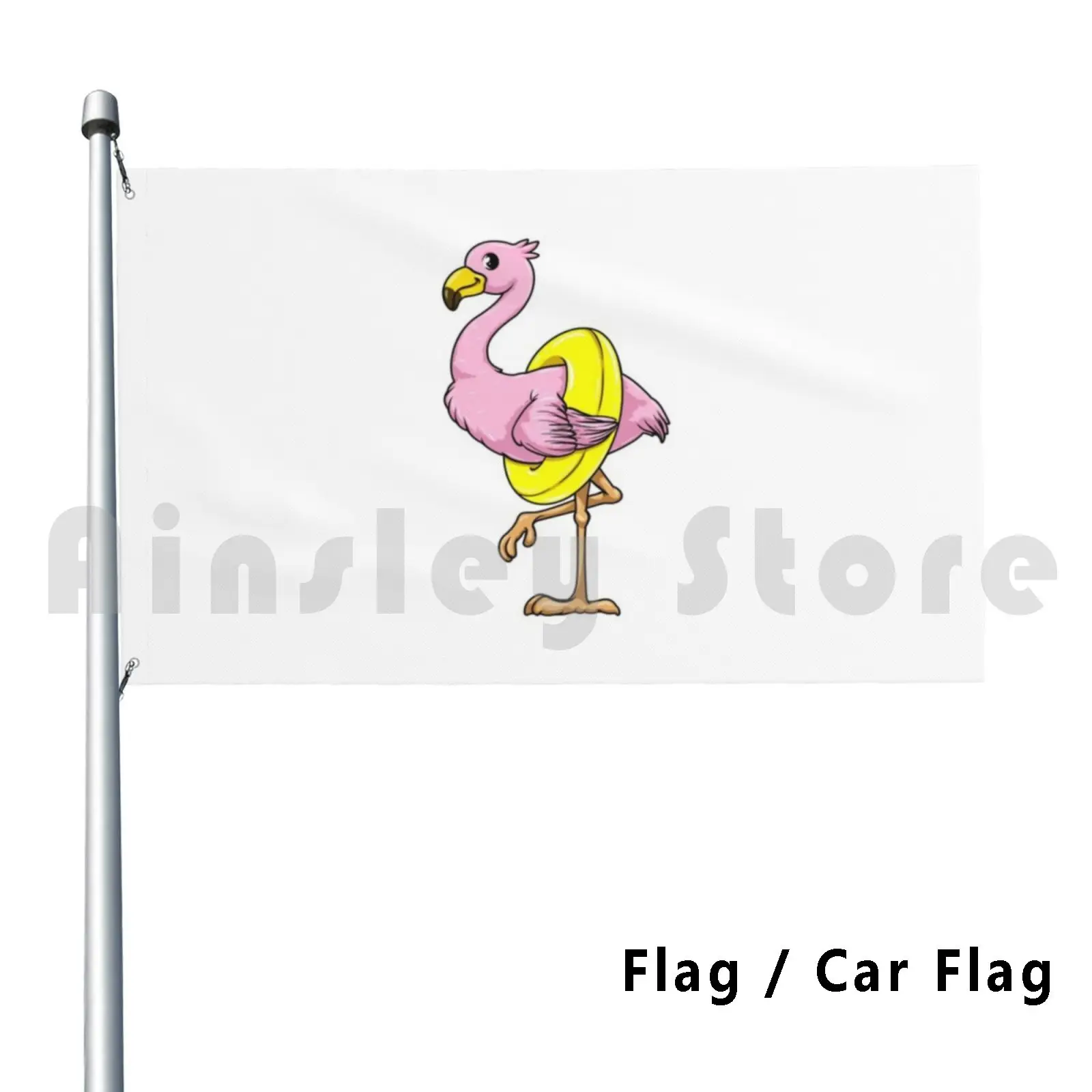 Flamingo At Swimming With Swim Ring Flag Car Flag Funny Swimming Diver Swimming Pool Water Sports