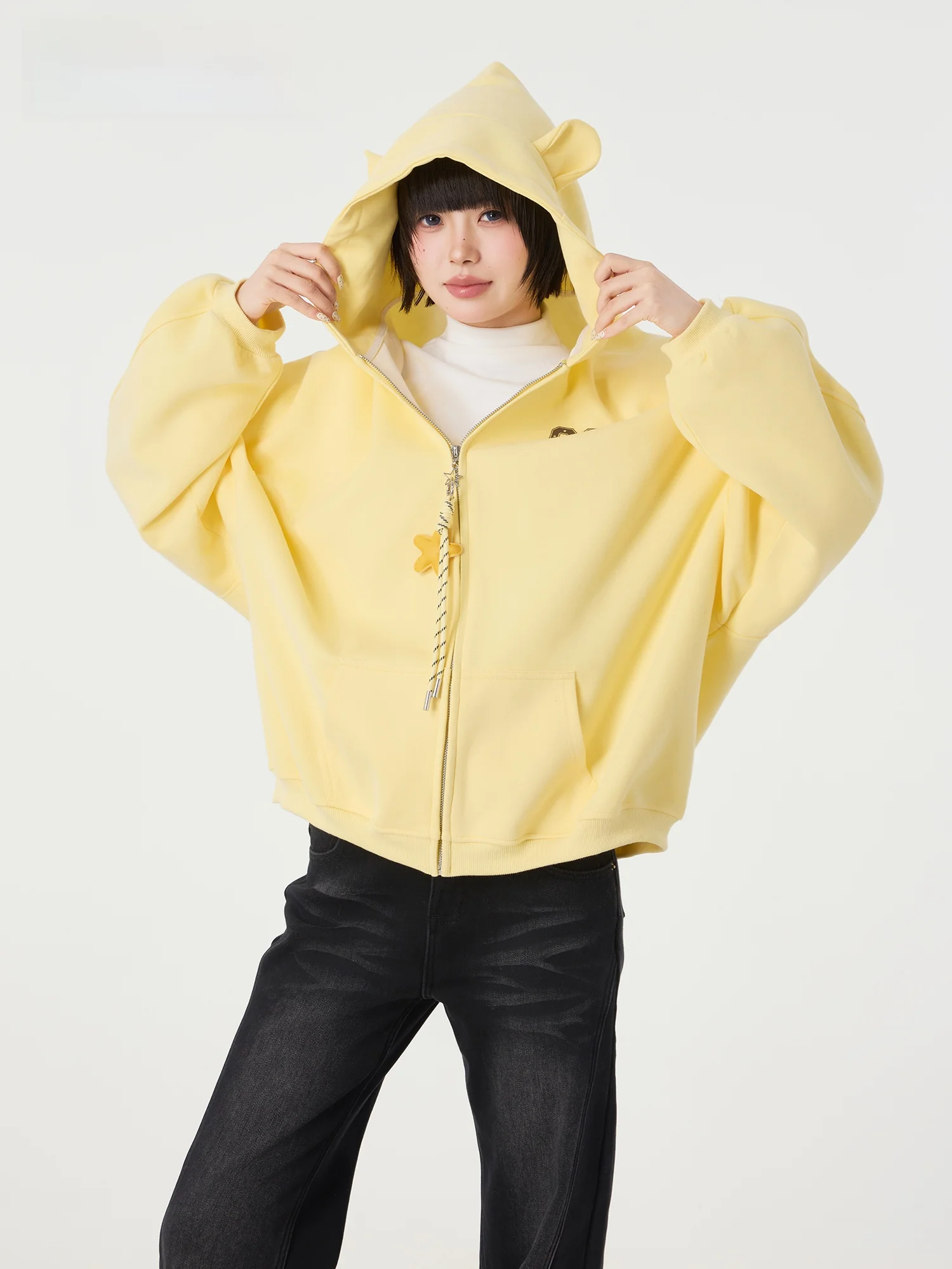 

Didimax Winter New Yellow Zipper Hoodie Original Oversize oulder Drop C3678 3D Ear Ladies Long Sve Cotton Polyester Ble...