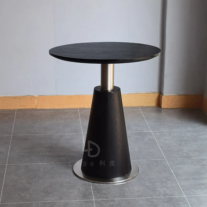 Simple solid wood reception small round table sitting area antique coffee table milk tea shop table hotel room round