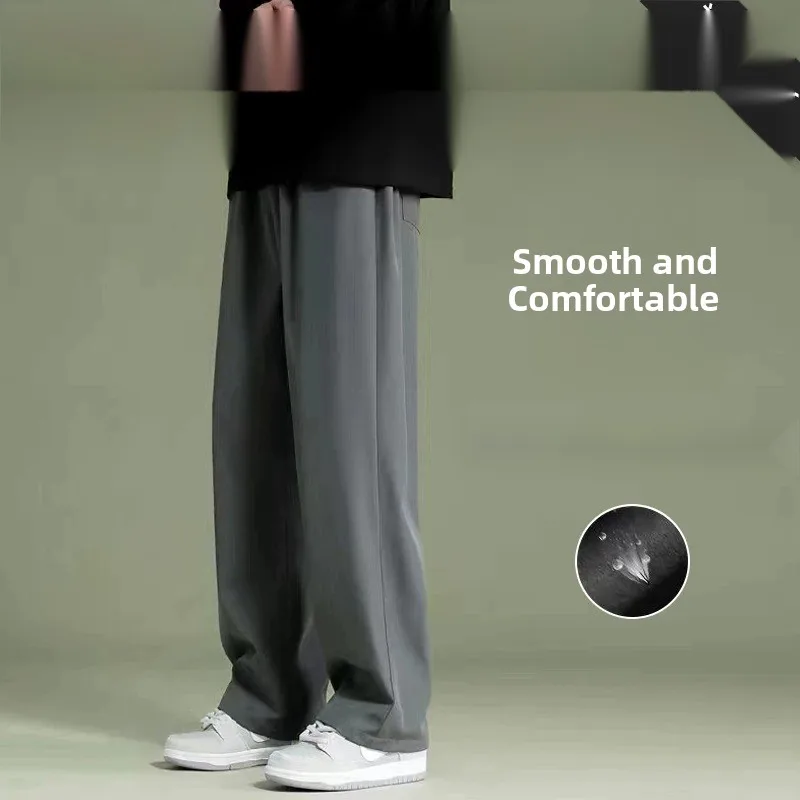 Men's Ice Silk Straight Leg Pants Spring Summer New Style Nine Points Drapey Loose Sport Casual Thin Material Fashionable