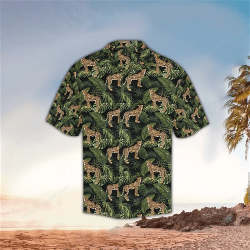 Cheetah 3D Print Hawaiian Shirt Perfect Gift Ideas For Cheetah Lover Casual Fashion Short Sleeve Lapel Button Comfortable Shirts