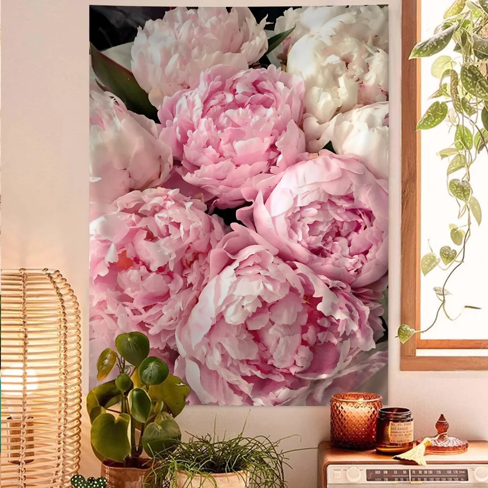 Pink Art Peonies DIY Wall Tapestry Hippie Flower Wall Carpets Dorm Decor Wall Art Decor