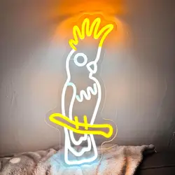 Parrot Neon Light Sign for Kids Bedroom Wall Décor, LED Neon Light Neon Wall Art, Sulphur-crested Cockatoo Neon Sign, Gift