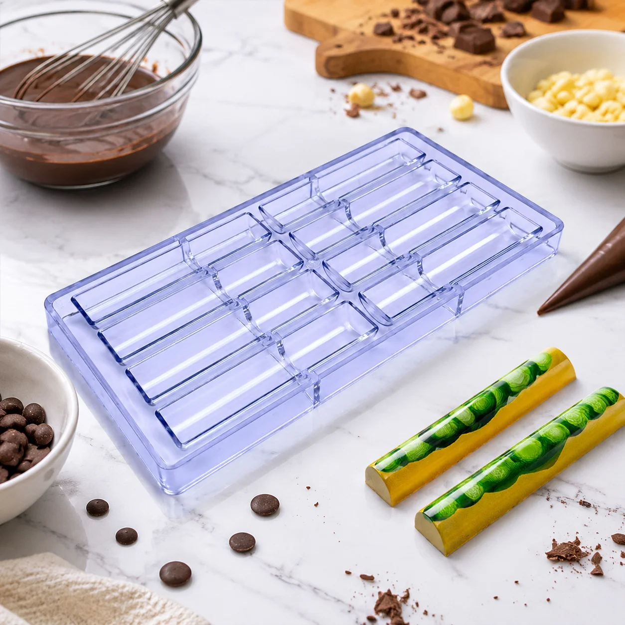 Polycarbonate Chocolate Mold, 8‑Cavity Long Half‑Cylinder Candy Mould, Semi‑Round Strip Chocolate Bar Mold for Confectionery