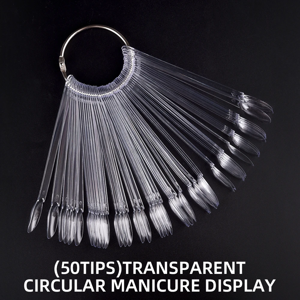 

50Pcs Nail Display Sticks Clear Natural French Style Acrylic UV Gel Fan Shaped Acrylic Fake Nail Art Tips Practice Display Tool