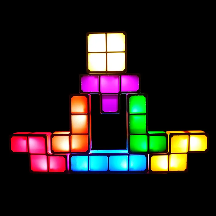 Colorful Square Lamps Creative Overlay LED Luminous Building Blocks Table Lamp Bedroom Night Light Hotel Window Atmosphere Light